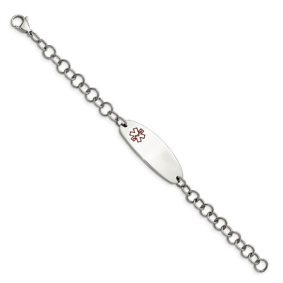 Stainless Steel Red Enamel Medical I.D. Bracelet, 7.25 Inch - Picture 2 of 7